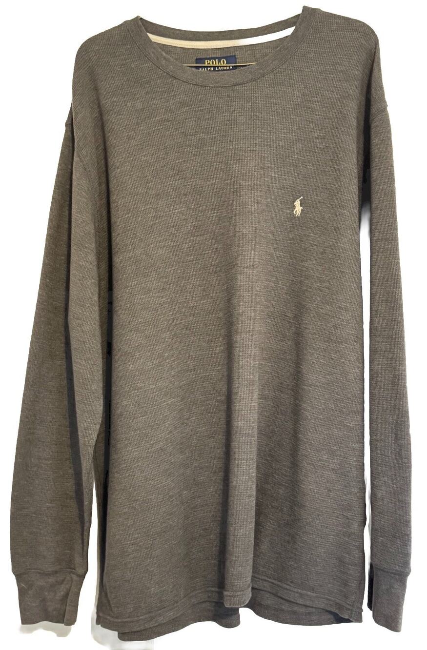 Polo Ralph Lauren Long Sleeve Thermal Shirt Men Size XL Charcoal Gray/White Pony